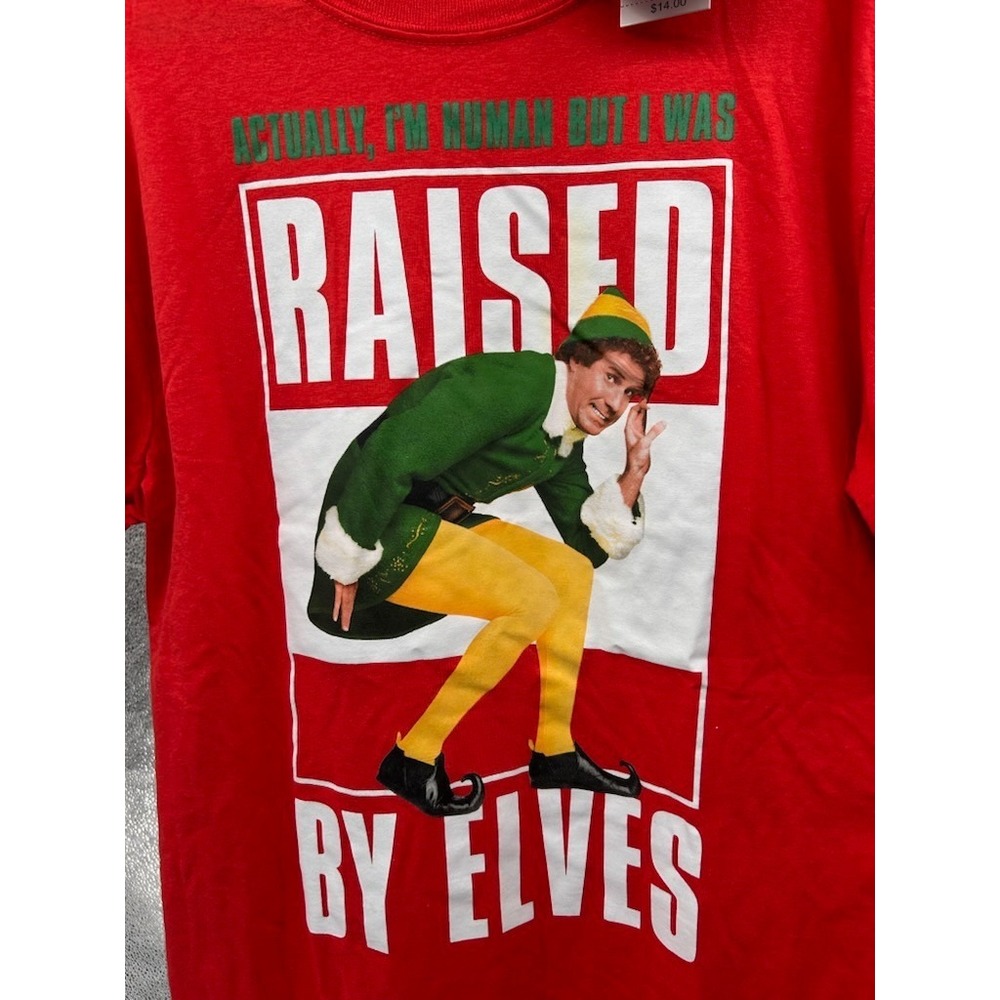 ELF Unisex Adult Size XL T-shirt ACTUALLY I'M HUMAN BUT I WAS RAISED BY ELVES